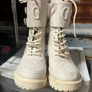 Cream leather combat boots